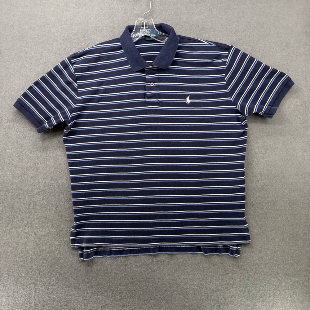 Polo Ralph Lauren Men's Striped Short Sleeve Polo Shirt Size L Navy Blue White